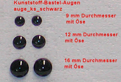 Kunststoff Bastelaugen, rund, schwarz mit se (9 bis 16 mm)